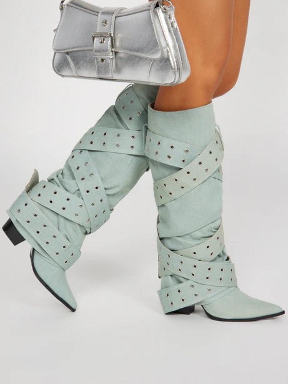*BNIB* Fashion  Nova Tie You Down Denim Overlay Boots
